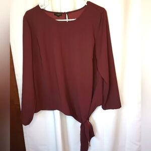 Talbots 1X Side Tie Top Asymmetric Burgundy Red Contemporary Minimalist
